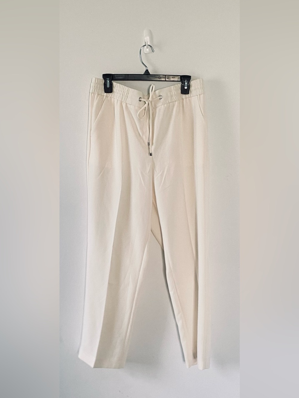 NWT Women’s Talbots Cream Drawstring Elastic Waist Trousers L Minimalist Neutral